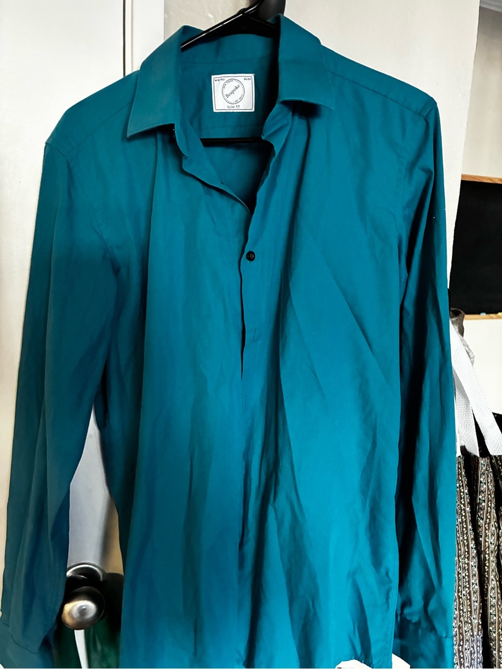 Bespoke New York Men’s Teal Long Sleeve Shirt 34/35 Slim fit